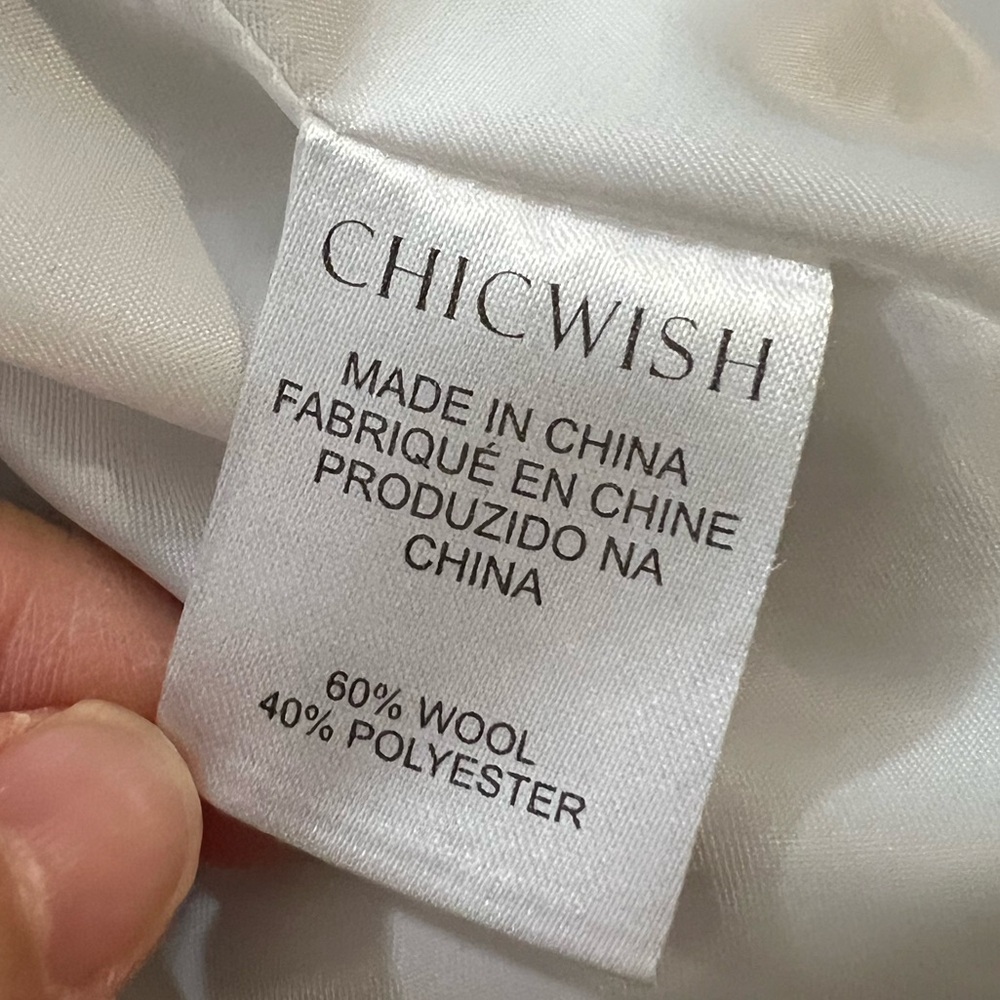 CHICWISH $130 Turn Down Shawl Collar Asymmetric Hemline Wool Blend Coat XXS - Picture 8 of 12